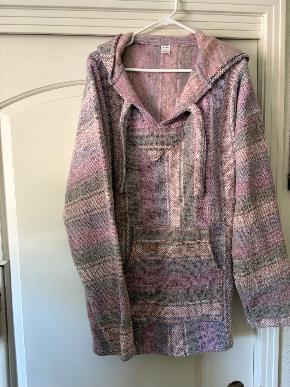 Pink Striped Hooded Baja Poncho Sweater